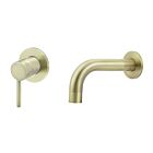 Meir Messing Einhebelmischer-Set zur Wandmontage rund - Set 3 (Auslauf 13 cm / Griff lang)