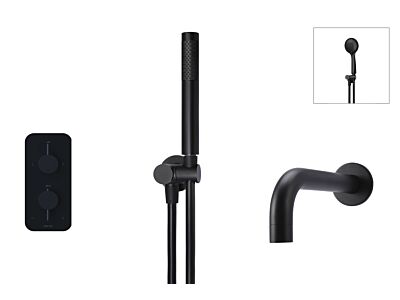 Meir schwarzes Einbau-Thermostat Badewannenarmatur-Set rund - Set 4