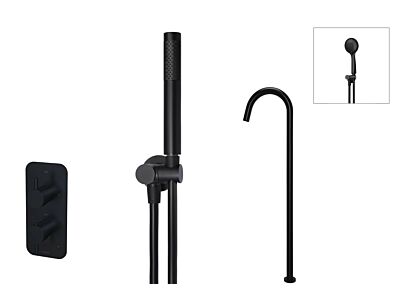 Meir schwarzes Einbau-Thermostat Badewannenarmatur-Set rund - Set 9