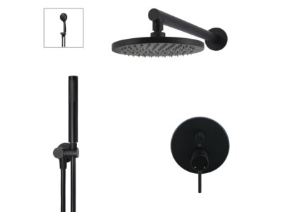 Meir schwarzes Duscharmatur-Set rund - Set 5 (große Rosette)