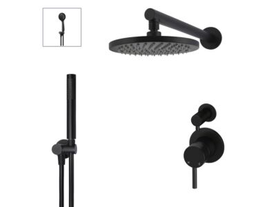 Meir schwarzes Duscharmatur-Set rund - Set 6 (kleine Rosette)