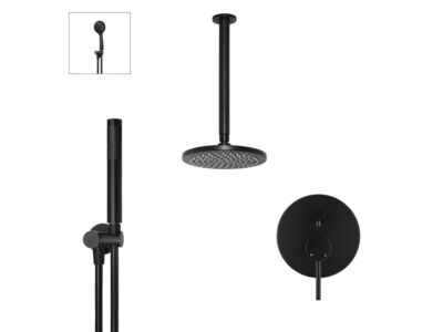 Meir schwarzes Duscharmatur-Set rund - Set 12 (große Rosette)