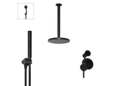 Meir schwarzes Duscharmatur-Set rund - Set 13 (kleine Rosette)