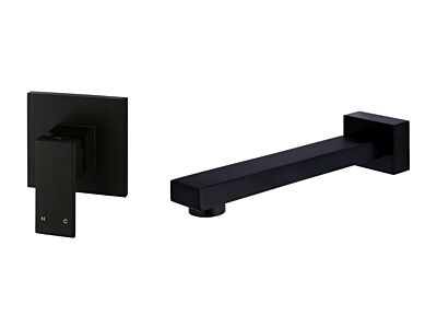Meir schwarzes Einhebelmischer-Set zur Wandmontage quadratisch - Set 1 (Auslauf 20 cm / Griff lang)